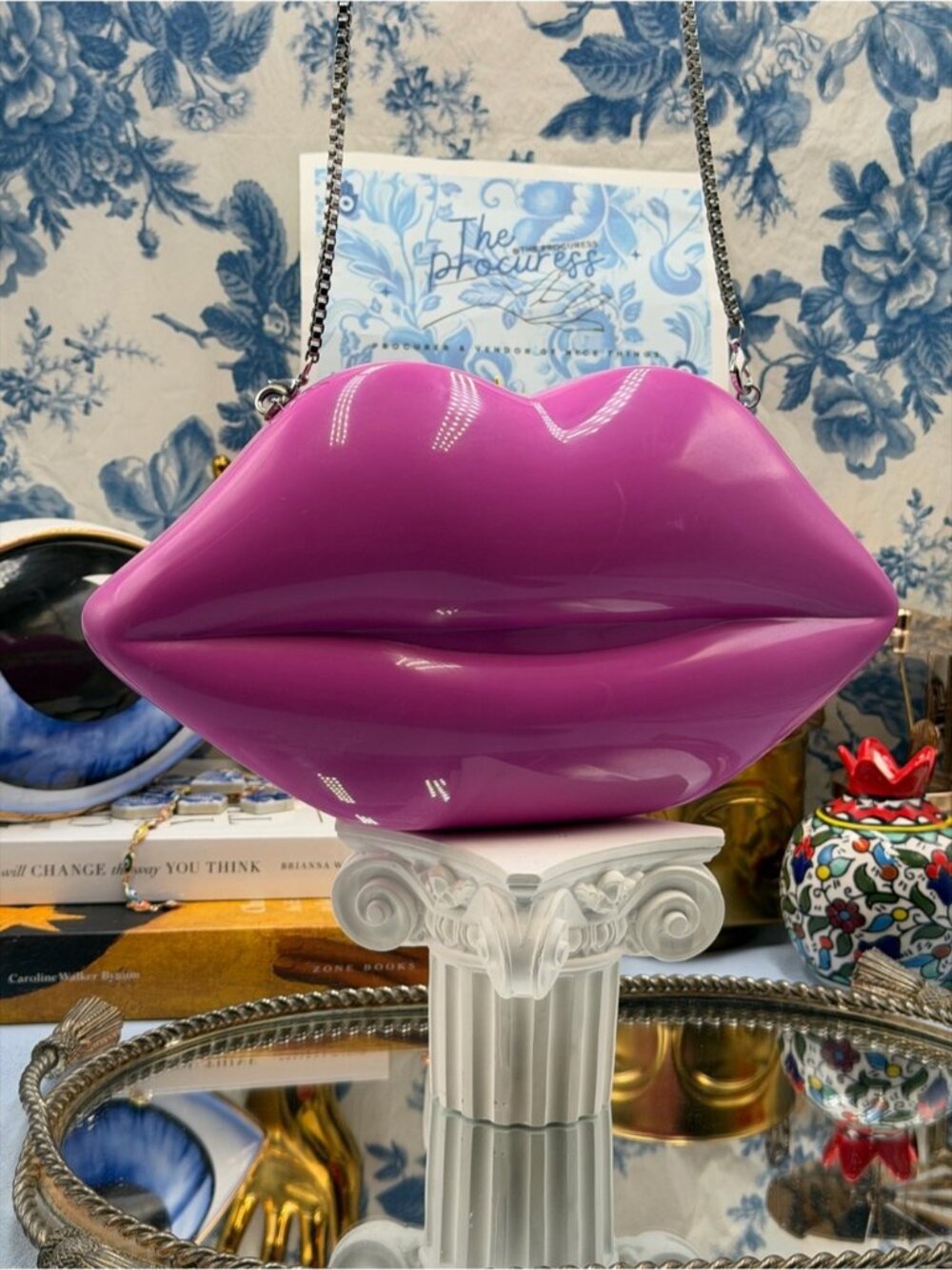 🆕 LULU GUINNESS 🧿 NWOT X ROLLING STONES Iconic Lips Perspex Clutch, Hot Pink - Picture 3 of 15